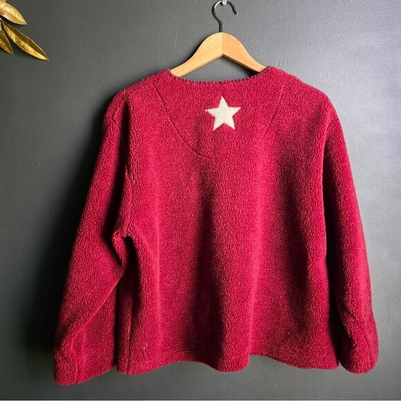 Vtg USA Flag Deep Red Thick Cardigan Sweater Button Women’s XL Hand Embroidered - Picture 12 of 13